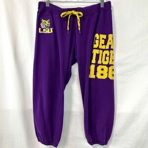 E5 COLLEGE CLASSICS 2000s Y2K LSU Purple Gold Rhinestone Sweatpants Large Tigers